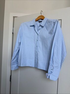 Striped Light Blue Button-Front Blouse